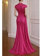 economico Abiti da ballo-Abito da ballo Strascico a Terra Abito da Sera Abito da ballo con sopragonna Elegante Manica a Cappuccio Scollo a V Matrimonio Formale Raso Elasticizzato con Fiori 3D Pieghe