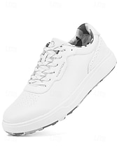 voordelige Heren Golf Schoenen-Witte golfschoenen voor heren zonder spikes, ademend bovenwerk, stabiele gripzool, minimalistische sportstijl voor golfbanen en casual gebruik.
