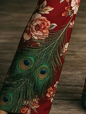 Χαμηλού Κόστους Μποέμ παντελόνια-Γυναικεία Πλατύ Πόδι Παντελόνια Διακοπές Μοντέρνα Μπόχο Πλήρες μήκος Μεσαία Μέση Φλοράλ Τσέπη Ελαστική μέση Στάμπα Άνετα Ικανότητα να αναπνέει Ανελαστικό Καθημερινά ΕΞΩΤΕΡΙΚΟΥ ΧΩΡΟΥ Διακοπές Ρουμπίνι