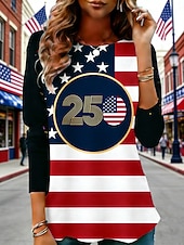  Giorno dell'Indipendenza Americana Per donna Maglietta Stampato Grafico Bandiera Americana Moda Elegante Classico Manica Lunga Girocollo Top Regolari Quotidiano Weekend Abbigliamento da vacanza