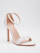 economico sposa-Per donna Scarpe da Sposa Tacchi con Cinturini Scarpe da Sposa Perla Stiletto Punta aperta Classico Finta Pelle Bianco Beige