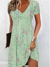 voordelige Bloemenjurken-Dames Mini-jurk Zonnejurk T shirt jurk A lijn jurk Vakantie Casual Boho Strand Uitgaan Normale pasvorm Bloemig Grafisch Korte mouw V-hals Groen Zomer Lente