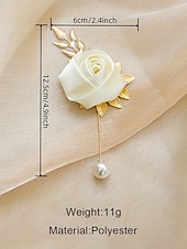 abordables Boda ACC-Pin de solapa de rosa de poliéster para hombre, varios colores, elegante accesorio para bodas y fiestas con detalles de perlas.