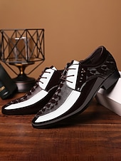 Недорогие Дерби туфли-Мужские черные лакированные туфли из искусственной кожи, глянцевый верх, шнуровка, элегантный стиль для свадеб, приемов и вечерних мероприятий.