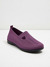 voordelige Platte damesschoenen-Paarse, ademende gebreide ballerina's voor dames met een brede pasvorm – lichtgewicht, elastische instapschoenen, minimalistische casual stijl voor wandelen, werk, reizen en dagelijks comfort.