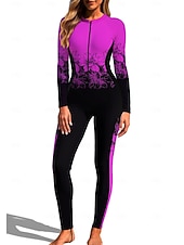 お買い得  ワンピースラッシュガード-女性用 レギュラー ラッシュガード フルボディラッシュガード ワンピースサーフィンスーツ 花 トロピカル風 カラーブロッキング ジッパーを閉める 内蔵ブラ付き フロントファスナー UVサンプロテクション フルカップ UPF50+ 長袖 フルボディー スイムウェア ボディスーツ サーフィン カヌー ビーチ 夏