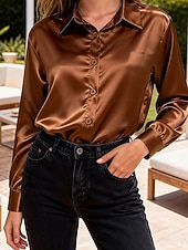 Недорогие Простые блузки-Жен. Рубашка Блуза Нарядные Топы Рюши Пэчворк Пуговицы Сплошной цвет Полотняное плетение Элегантный стиль Винтаж Дамы Длинный рукав Рубашечный воротник Обычные топы Повседневные Офис Праздники