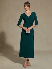  Women's Midi Dress Sheath Dress A Line Dress Elegant Daily Vacation Wedding Guest Regular Fit Solid Color 3/4 Length Sleeve V Neck Emerald Green