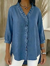 economico Bluse Semplici-Per donna Camicia Estiva Camicia casual Blusa Volant Tinta unica Vacanza Vintage Elegante Manica 3/4 Scollo a V Top Regolari Quotidiano All'aperto Ferie Blu Nero Blu marino Albicocca Grigio Primavera
