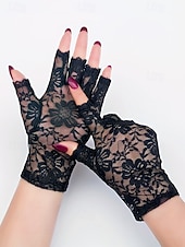 baratos Casamento ACC-Luvas femininas sem dedos com renda, em poliéster, diversas cores, perfeitas para casamentos e festas.