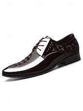 Недорогие Дерби туфли-Мужские черные лакированные туфли из искусственной кожи, глянцевый верх, шнуровка, элегантный стиль для свадеб, приемов и вечерних мероприятий.