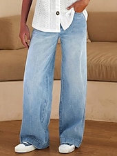 cheap Wide Leg &amp; High Waisted-Women's Jeans Wide Leg Fashion Streetwear Full Length High Waist Plain Pocket Comfy Soft Comfortable Micro-elastic Outdoor Street Blue Spring &amp;  Fall Spring, Fall, Winter, Summer Regular Fit