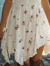 cheap Vacation Boho Dress-Women's Mini Dress Casual Dress Summer Dress Slip Dress Boho Dress Vintage Vacation Daily Going out Regular Fit Floral Sleeveless Straps Black White Spring Summer