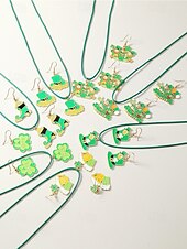 olcso kiegészítők-Női ötvözet anyagból készült Szent Patrik-napi nyaklánc és fülbevaló szett lóhere, kalap és lóhere mintákkal, tökéletes Szent Patrik-napra, mindennapi viseletre és ünnepi alkalmakra.