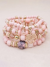 Χαμηλού Κόστους Γυναικείο βραχιόλι-Γυναικείο σετ βραχιολιών από ακρυλικό και κράμα αλουμινίου σε στυλ boho – πολλά χρώματα, γούρι σε σχήμα καρδιάς, ιδανικό για την ημέρα του Αγίου Βαλεντίνου και για καθημερινή χρήση