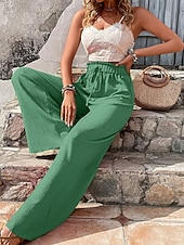 economico gamba larga e vita alta-Per donna Pantaloni Pantaloni Larghi Pantaloni casual Pantaloni a Nido d'Ape Vacanza Moda Streetwear Lunghezza intera Vita Alta Semplice Coulisse Tasca Gamba larga Comodità Leggero Morbido