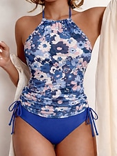 economico Tankini-Per donna Costumi da bagno Tankini Due pezzi Birichino Costume da bagno Coulisse Vacanza Abbigliamento da Spiaggia Floreale Grafico All'americana Senza Maniche Costumi da bagno