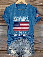 ieftine tricou Art &amp; Design-Ziua Independenței Americane Pentru femei Tricou Tee Top Steagul american Modă Clasic Casual Manșon scurt În V Topuri obișnuite Zilnic Ieșire Sfârșit de săptămână Albastru piscină Negru Roșu-aprins