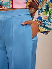  Pantalones anchos de satén con cintura elástica para vacaciones