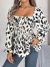 economico Bluse Floreali-Per donna Camicia Blusa Top in chiffon Leopardo Elegante Classico Moderno Manica Lunga Collo quadrato Top Regolari Quotidiano Ferie Uscire Nero Bianco Verde Primavera Autunno