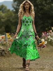 economico Abiti Boho-Per donna Abito Midi Abito a trapezio Casual Spiaggia Vestibilità regolare Grafico Geometrico Senza Maniche Collo a U Blu Viola Arancione Verde Estate Primavera