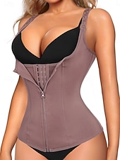 ieftine Corset pentru modelarea taliei-Pentru femei Îmbrăcăminte modelare corporală Activ Dulce Culoare pură Fermoar Zilnic Vacanță Stradă Fără manșon În U Negru Alb Mov Maro Bej Vară Primăvară Zvelt