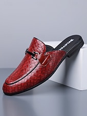 billiga Loafers-Röda slip-on loafers för män, krokodilpräglad ovandel, rygglös mule-design, elegant smart casual-stil för strandbröllop, trädgårdsceremonier och sommarevenemang