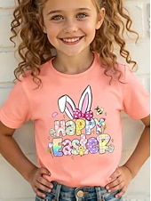 economico Costumi di Pasqua per Ragazze-Pasqua Ragazze 3D Grafico Coniglio Maglietta Manica Corta Stampa 3D Estate Primavera Sport Moda Streetwear Bambini 4-12 Anni Girocollo Casuale Quotidiano All'aperto Vestibilità regolare
