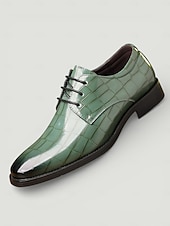 tanie Buty derby-męskie zielone buty typu oxford ze sztucznej skóry z nadrukiem krokodyla – lśniący styl sznurowany dla stylowych panów, na przyjęcia koktajlowe i luksusowe spotkania