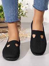 voordelige Platte damesschoenen-Paarse, ademende gebreide ballerina's voor dames met een brede pasvorm – lichtgewicht, elastische instapschoenen, minimalistische casual stijl voor wandelen, werk, reizen en dagelijks comfort.