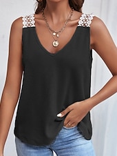 ieftine Rezervor simplu-Pentru femei Tricou Bluză Tee Top Dantelă Culoare solidă Grafic Simplu Modă Clasic Casual Fără manșon În V Topuri obișnuite Zilnic Ieșire Sfârșit de săptămână Negru Roz Îmbujorat Roșu-aprins Kaki Gri
