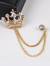 levne Svatba ACC-Pánská klopová brože s korunkou a řetízkem, materiál slitina, dostupné ve zlaté a stříbrné barvě, ideální pro svatby a večírky