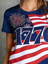  Giorno dell'Indipendenza Americana Per donna Maglietta Stampato Grafico Bandiera Americana Elegante Classico Casual Manica Corta Girocollo Top Regolari Quotidiano Sportivo Uscire Blu marino Blu Reale