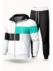 baratos Fatos de treino-Homens Moletom Agasalho de 2 peças Conjuntos de moletom Com Cordão Zip Up Bloco de cor Conjuntos Outono Inverno Preto Azul Real Vocação Exterior Viagem Leve Da Moda Manga Longa Esporte Roupas