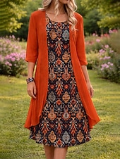 abordables Vestido Boho-Mujer Conjunto de vestido Vestido de una línea Elegante Vacaciones Floral Graphic Multi capa Estampado Mini vestido Media Manga Cuello Barco Diario Azul Piscina Rosa Naranja Verano Primavera Holgado