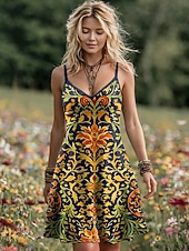 economico Abiti Boho-Abito Mini da Donna Boho Vestito A-Line Abito Slip Vacanza Casual Quotidiano Vestibilità Regolare Grafica Geometrica Senza Maniche V Collo Blu Viola Arancio Verde Estate Primavera