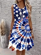  Ziua Independenței Patriotism Femei Rochie Mini Sundress Rochie A Line Rochie Off The Shoulder Vacanță Casual Boho Plajă Vacanță Ajustare Regulată Grafic Steag Steag Fără Mâneci Gât Crew Albastru