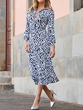 economico Abiti Floreali Stampati-Per donna Abito Midi Abito Camicia Abito Floreale Abito Stampato Moda Moderno Quotidiano All'aperto Ferie Vestibilità comoda Floreale Manica Lunga Colletto a Camicia Vino Blu marino Viola Primavera