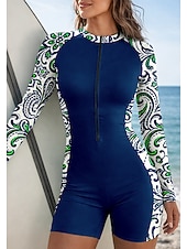 baratos Rash Guards de Uma Peça-Mulheres Normal Anti Atrito Roupa de banho Roupas de Banho Esportivas Floral Zip Up Bojo Removível Zíper Frontal Proteção Solar UV UPF50+ Ultra Leve (UL) Manga Longa Roupa de Banho Anti Atrito Surfe