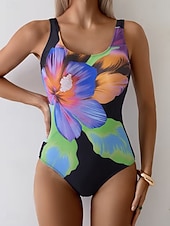 رخيصةأون مايوه قطعة واحدة-نسائي ملابس السباحة قطعة واحدة مايوه روب ملابس السباحة العطلة موضة ورد الرسم رقبة دائرية بدون كم بدلة سباحة