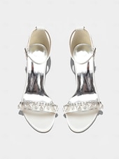 halpa Morsian-Naisten norsunluunväriset kristallipalikkakorkosandaalit, elegantit nilkkaremmillä varustetut hääkengät moderneihin kaupunkihäihin