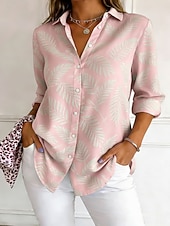 economico Bluse Floreali-Per donna Camicia Camicia button-down Camicia casual Camicia da Spiaggia Stampato Grafico Foglia Elegante Classico Casual Manica Lunga Colletto a Camicia Top Regolari Quotidiano Ferie Uscire Giallo