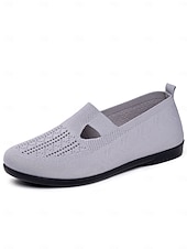 voordelige Platte damesschoenen-Paarse, ademende gebreide ballerina's voor dames met een brede pasvorm – lichtgewicht, elastische instapschoenen, minimalistische casual stijl voor wandelen, werk, reizen en dagelijks comfort.