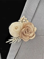 baratos Casamento ACC-Conjunto de corsage feminino em poliéster para casamento, com flor de pulso para dama de honra em tons de champanhe e branco e boutonnière para padrinho, estilo elegante e romântico para cerimônias de casamento, noivado e eventos formais.