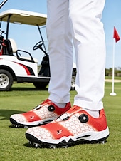 Χαμηλού Κόστους Ανδρικά Παπούτσια Γκολφ-Ανδρικά κόκκινα και μαύρα παπούτσια γκολφ – υψηλής ποιότητας συνθετικό δέρμα, αδιάβροχα, ιδανικά για γκολφ και ενεργό τρόπο ζωής σε εξωτερικούς χώρους