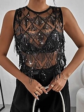 economico Serbatoio Semplice-Per donna Maglietta Canotta Paillettes Tinta unica Moda Caldo Roccia Senza Maniche Girocollo Top Regolari Quotidiano Uscire Weekend Nero Estate Primavera Autunno