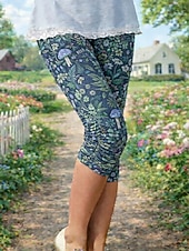 tanie -Damskie Getry Urlop Moda Moda miejska Capris Wysoka talia Kwiaty Graficzny Komfort Miękka Wygodny Elastyczny Codzienny Na zewnątrz Urlop Niebieski Brązowy Zielony Lato Wiosna Jesień Opinający / a