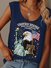 preiswerte Unabhängigkeitstag Top-Unabhängigkeitstag Amerikanisches Jubiläum Patriotisches Damen T-Shirt Grafik Flagge Flagge Legere Ärmellos Rundhals Reguläre Tops Täglicher Druck Blau Schwarz Weiß Rot Sommer Frühling Betrunken