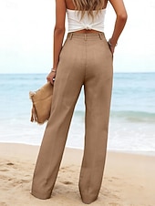 preiswerte Wesentliche Falsche Unterteile-Damen Kunstbaumwollleinen Weites Bein Freizeithose Sommerhose Urlaub Streetwear Basic Volle Länge Mittlere Taillenlinie Einfach Tasche Atmungsaktivität Bequem Unelastisch Täglich Outdoor Urlaub Blau