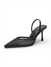 billige Bryllupsgjest-Damesko med svart krystallslingback og stiletthæler, elegante pensko med spiss tå for gjester i fasjonabelt bybryllup